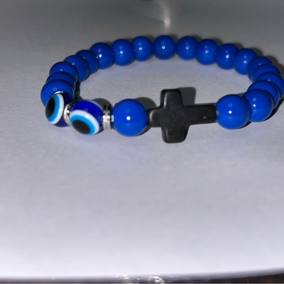 Blue Evil Eye Cross Bracelet set– Protection & Faith - Picture 3 of 4